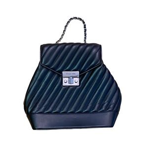 Michael Kors Rose Black Medium Chain Backpack Quilted Black Silver